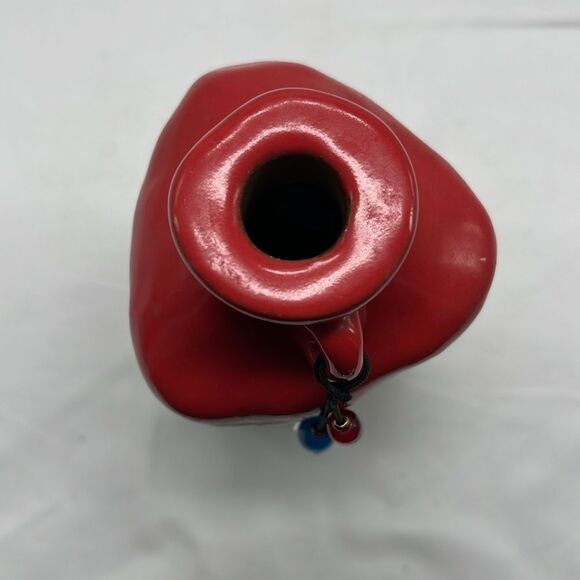 Red and Brown Clay Abstract Vase with Lines & Flowers - Picture 8 of 10